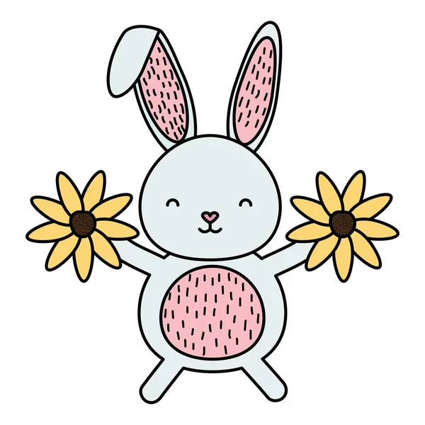 Söt kanin med blomma karaktär — Stock vektor
