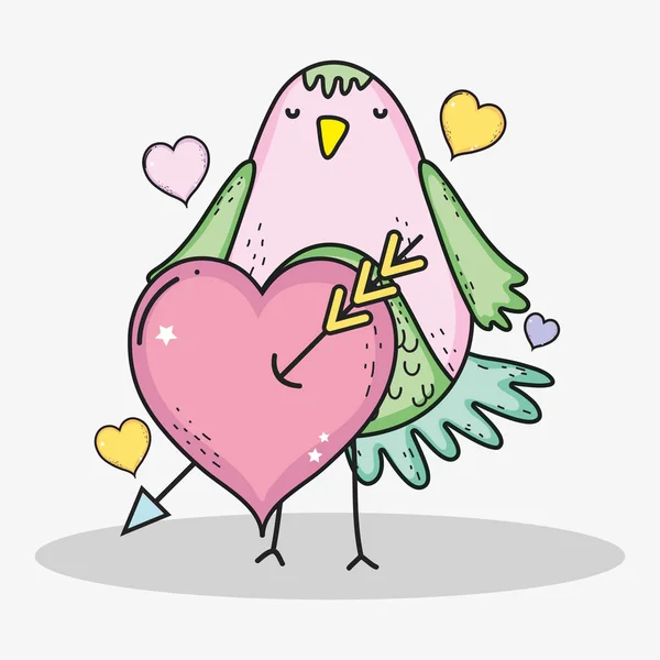 Pássaro com corações e flecha para comemorar o dia dos namorados — Vetor de Stock