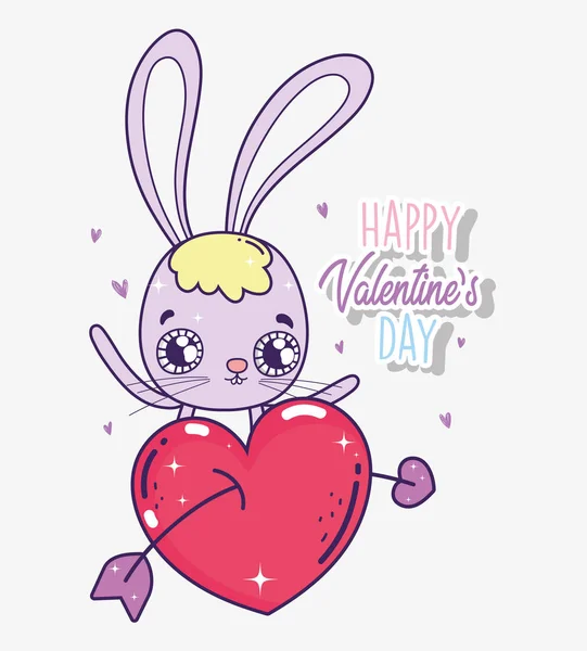 Conejo con corazón y flecha al día de San Valentín — Vector de stock