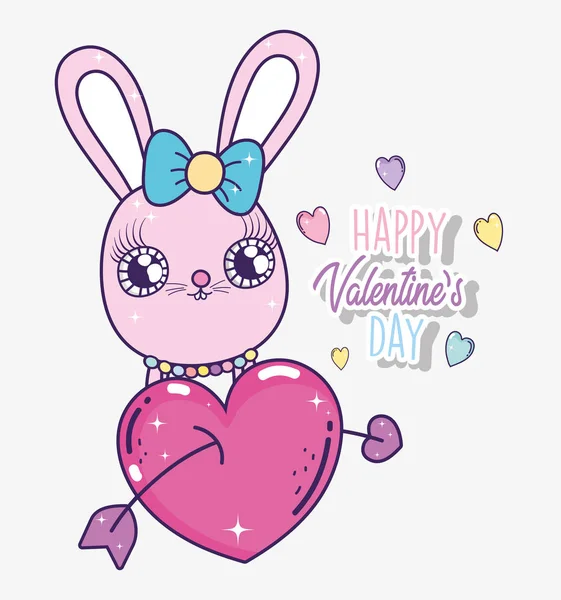 Conejo hembra y corazón con flecha al feliz día de San Valentín — Vector de stock