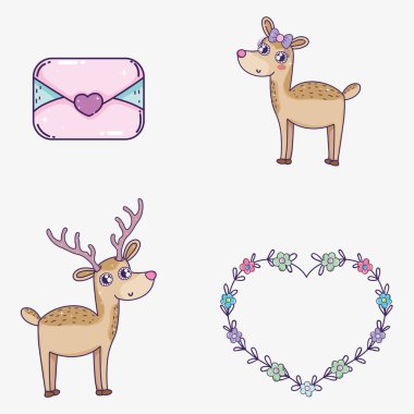 aşk kartı ve dekorasyon ile geyik Sevgililer günü için ayarla