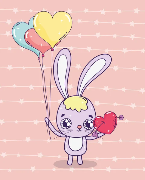 兔子男性与心脏气球情人节 — 图库矢量图片