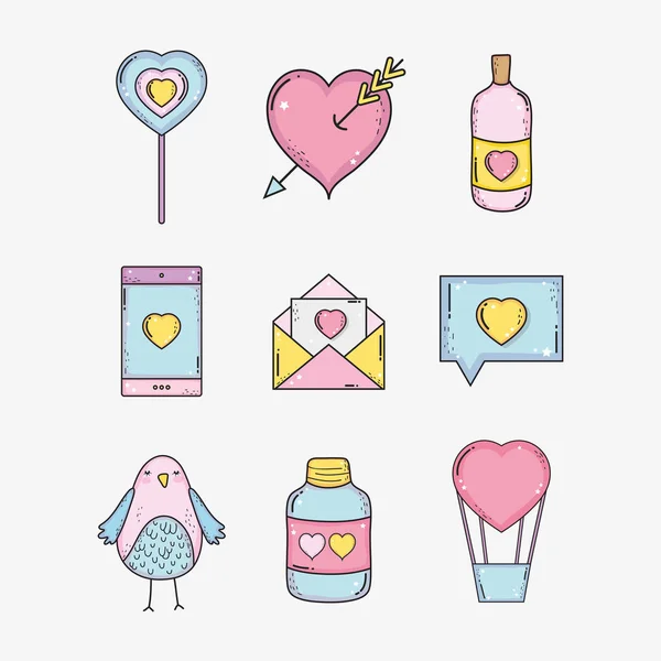 Définir la décoration de la Saint Valentin à la célébration — Image vectorielle