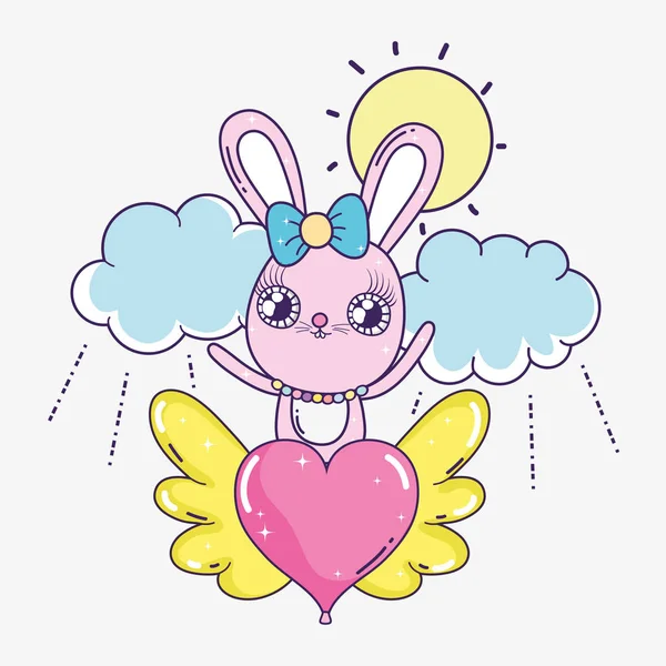 Rabbit and heart with wings to valentine day — стоковый вектор