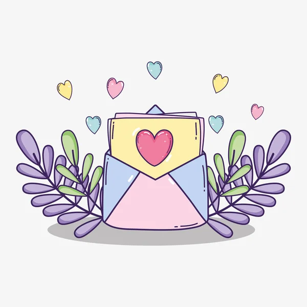 Cartão de amor com corações e folhas de ramos — Vetor de Stock