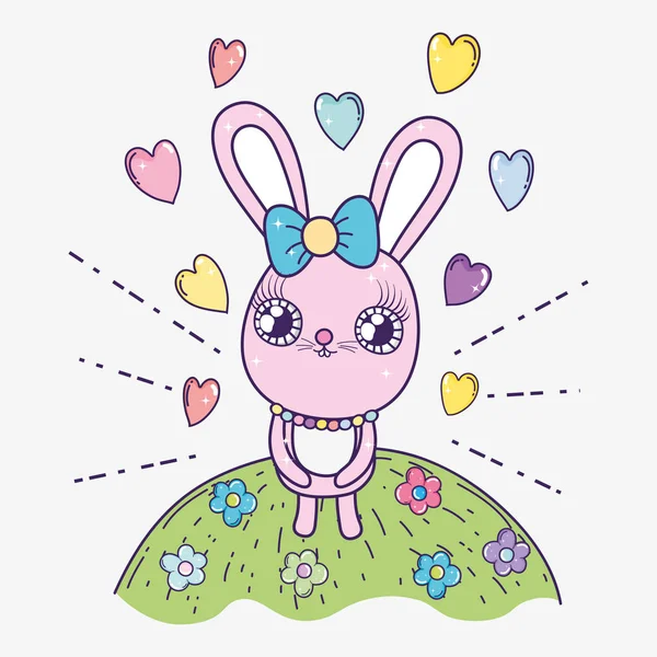 Rabbit with hearts to happy valentine day — стоковый вектор