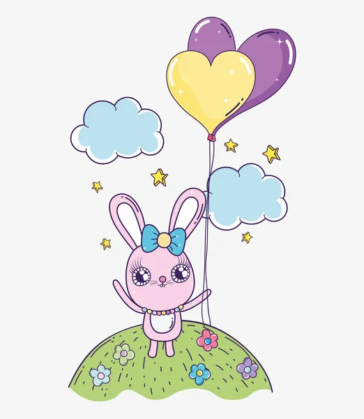兔子与心脏气球情人节庆祝 — 图库矢量图片