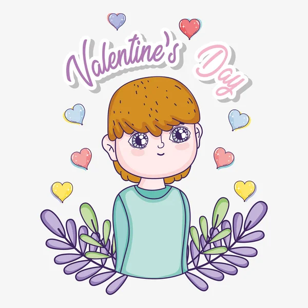 Хлопчик з сердечками і гілками листя до дня Святого Валентина — стоковий вектор