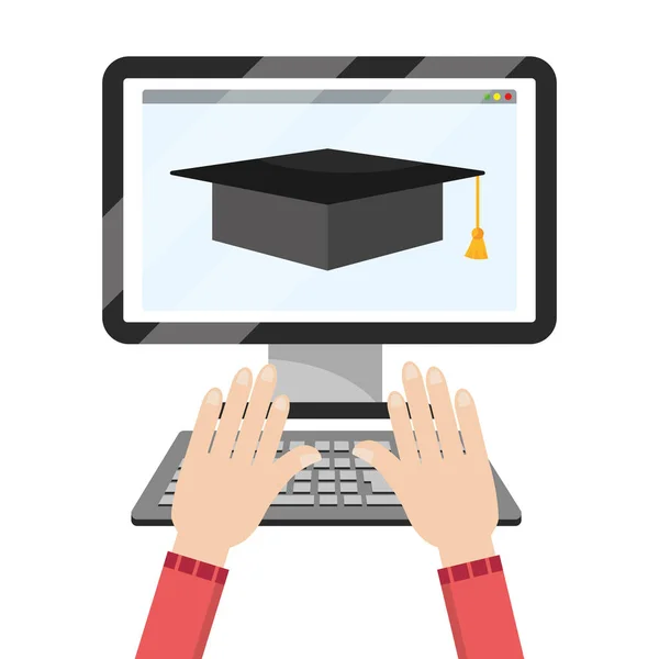 Online education computer cartoon — Stock Vector