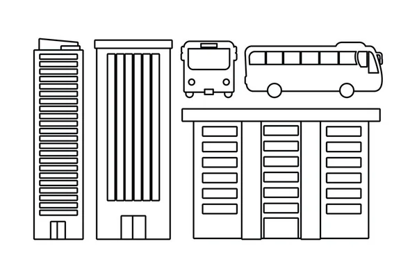 Dibujos edificios autobús boceto — Vector de stock