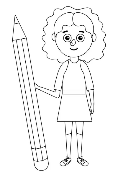 Młoda dziewczyna duży ołówek — Wektor stockowy