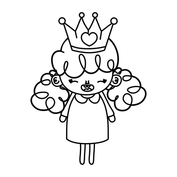 Ligne fille heureuse enfant avec couronne en métal — Image vectorielle