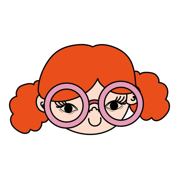 Farbe Kindermädchenkopf mit Brille und Frisur — Stockvektor