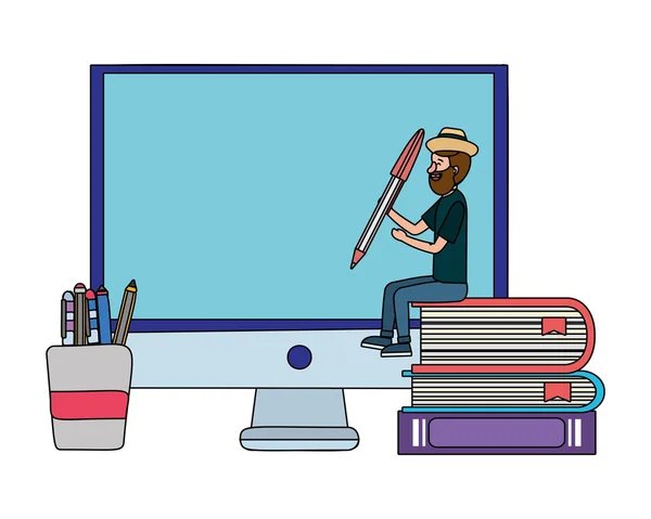 Educación en línea hombre de dibujos animados — Vector de stock