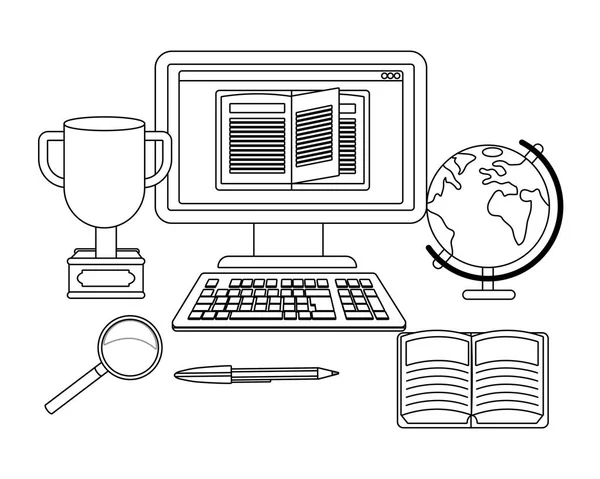 Éducation en ligne dessin animé informatique — Image vectorielle