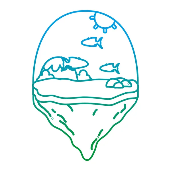 Ligne dégradée des poissons de montagne et exotiques dans l'île de flotteur — Image vectorielle