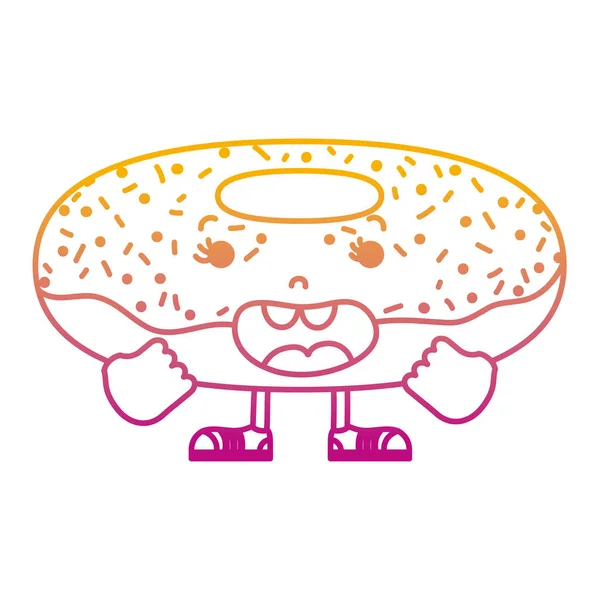 Línea degradada kawaii donut feliz con brazos y piernas — Vector de stock