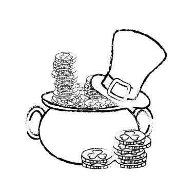 Grunge altın sikke ve st patrick şapka kazan vektör çizim içinde