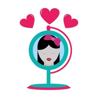 Kalpler vektör çizim kadınla yansıtan renkli ayna nesne