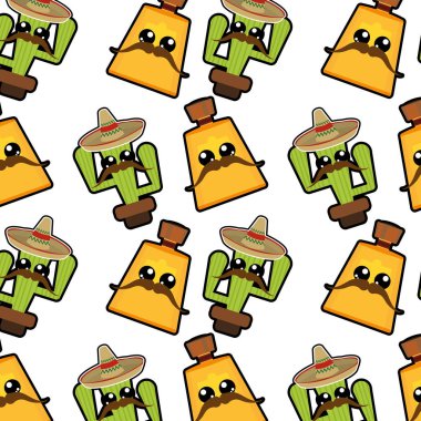 Tekila şişesi ve kaktüs alkol içmek ve Tema izole tasarım vektör çizim cam