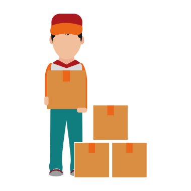 Tasarım kutusu ve adam teslim nakliye ve lojistik Tema Isolated vektör çizim