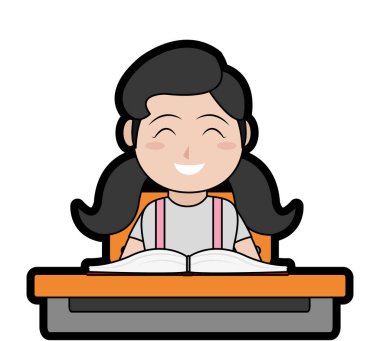 Kız ve kitap okul eğitim ve ders Tema Isolated vektör çizim tasarım