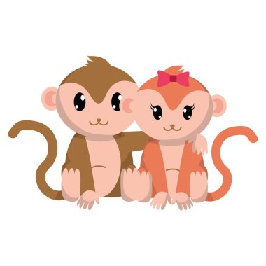 renkli maymun çift sevimli hayvan birlikte vektör çizim