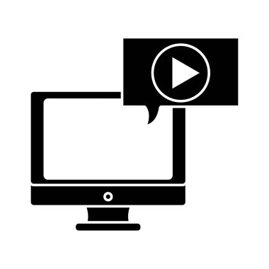 siluet ekran bilgisayar ve video sohbet kabarcık vektör çizim ile