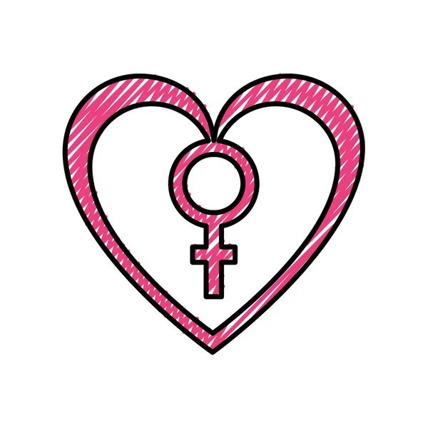 Mujeres Rallado Sexo Signo Dentro Corazón Diseño Vector Ilustración — Vector de stock