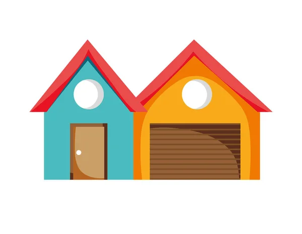 Stadens Hus Med Garage Och Windows Design Vektorillustration — Stock vektor