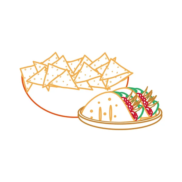 Nachos Burrito Comida Mexicana Cozinha Tradicional Tema Design Isolado Ilustração — Vetor de Stock