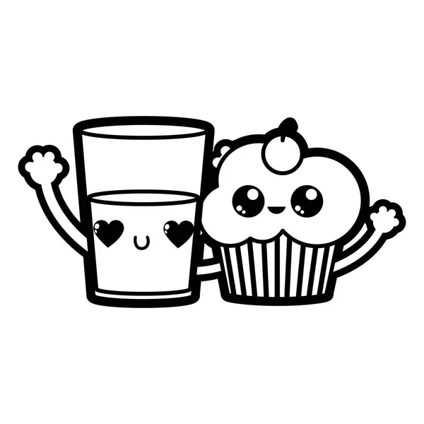 Cupcake Und Milch Von Dessert Süß Und Bäckerei Thema Isoliert — Stockvektor