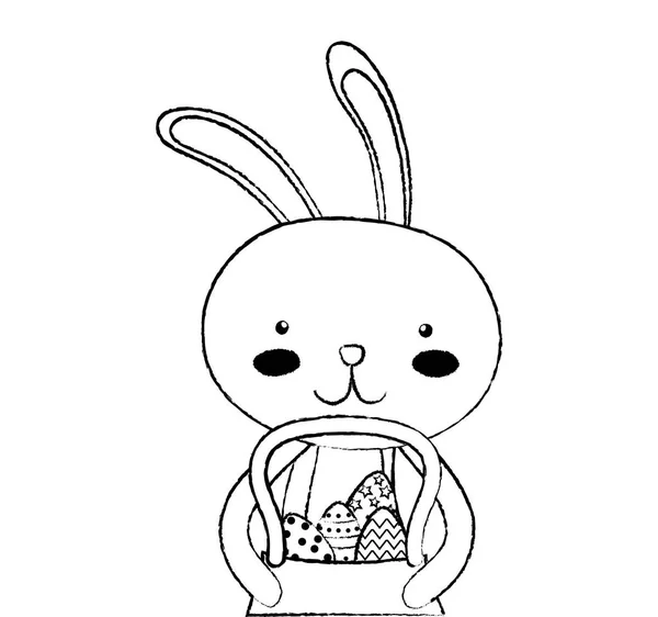 Grunge Glücklich Kaninchen Tier Mit Eiern Hindernis Vektor Illustration — Stockvektor