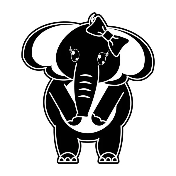 Silhouette Adorable Female Elephant Animal Ribbon Bow Vector Illustration — Stock Vector