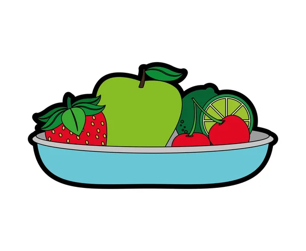 Apple Jordgubb Och Körsbär Frukt Hälsosam Och Ekologisk Mat Tema — Stock vektor