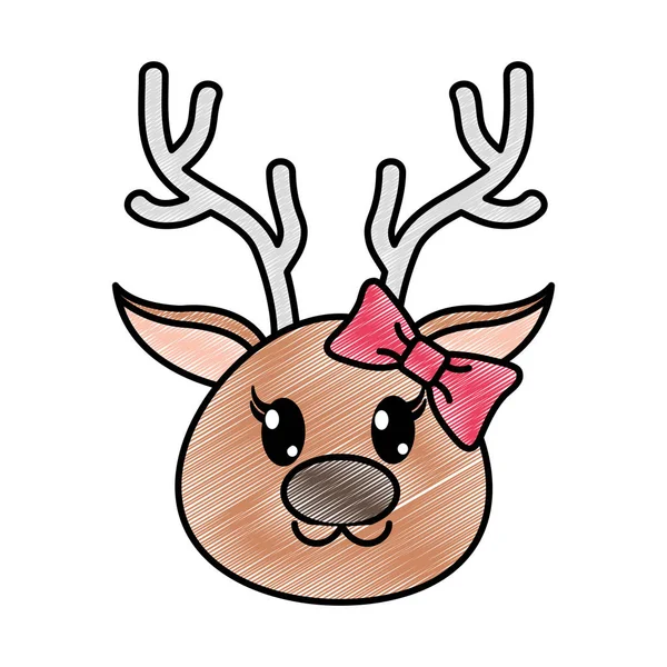 Grated Female Reindeer Head Cute Animal Vector Illustration — Stock Vector