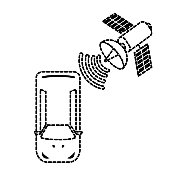 Punktierte Form Autotransport Mit Satelliten Wifi Verbindung Vektor Illustration — Stockvektor