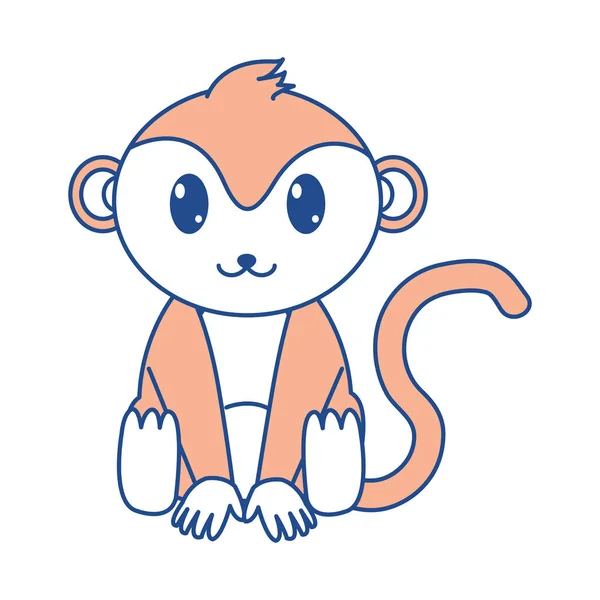 Linha Cor Macaco Bonito Animal Selvagem Personagem Vetor Ilustração — Vetor de Stock
