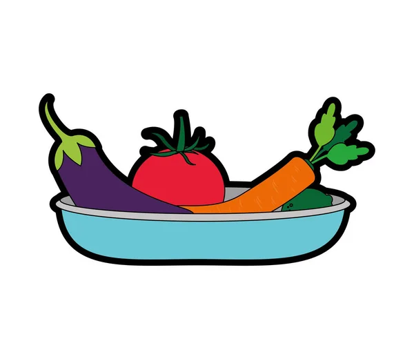 Баклажани Томат Морква Овочевої Здорової Органічної Теми Харчування Ізольований Дизайн — стоковий вектор
