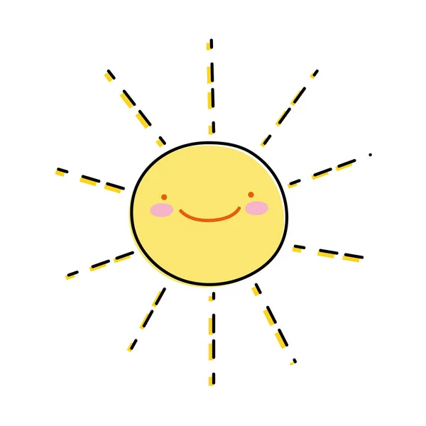 Color Línea Feliz Sol Naturaleza Tiempo Kawaii Vector Ilustración — Vector de stock