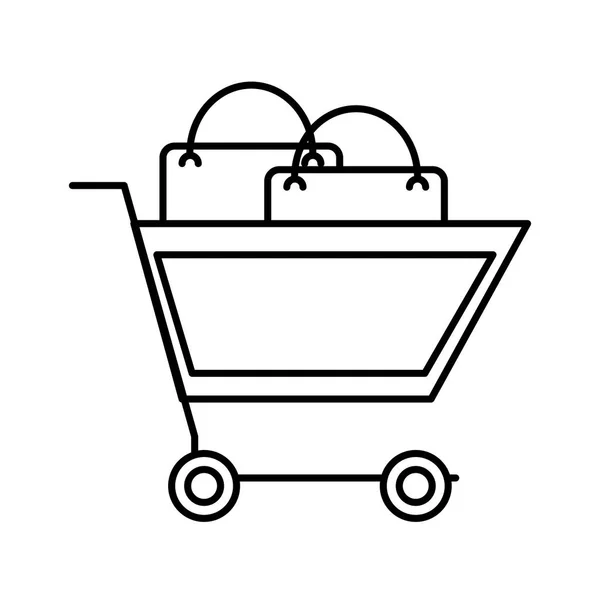 Linie Einkaufswagen Mit Markt Kaufen Tasche Vektor Illustration — Stockvektor