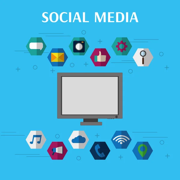 Sosyal Medya Multimedya Uygulamaları Iletişim Tema Vektör Çizim Bilgisayar — Stok Vektör