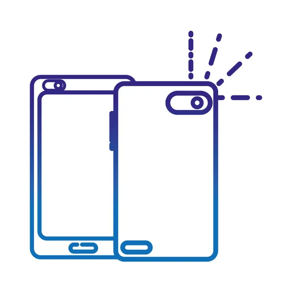 Tecnología Teléfono Inteligente Línea Degradada Ilustración Vectorial Estilo Delantero Trasero — Archivo Imágenes Vectoriales