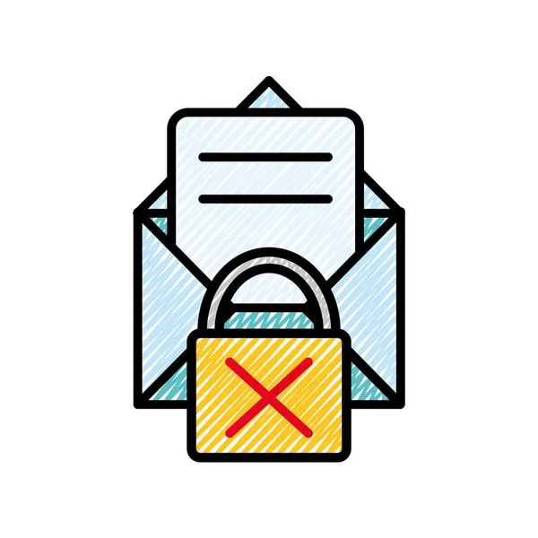 Grated Mail Letter Message Padlock Bad Security Vector Illustration — Stock Vector