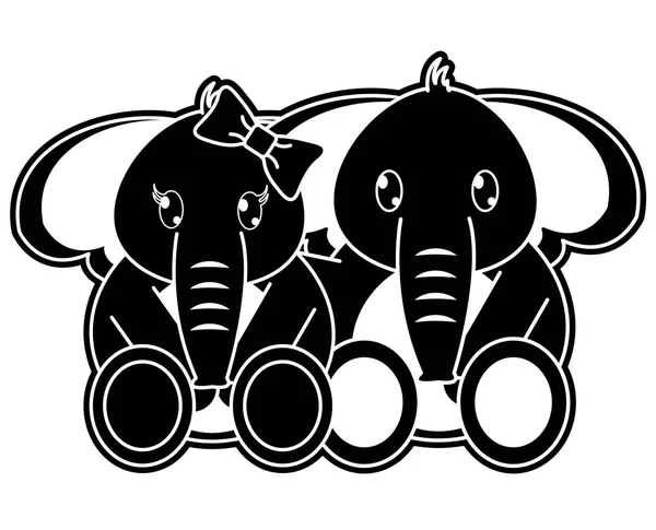 Silhouette Couple Elephant Cute Animal Together Vector Illustration — Stock Vector