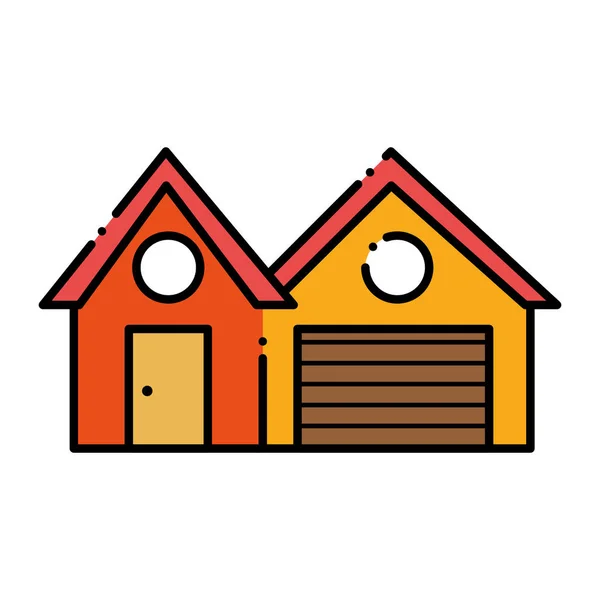 Linea Tratteggiata Casa Città Con Garage Finestre Disegno Vettoriale Illustrazione — Vettoriale Stock