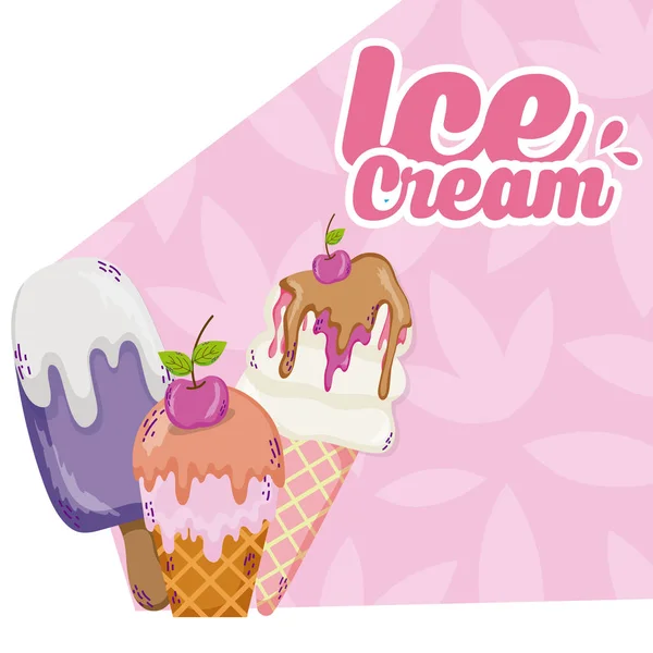 Delicioso desenho animado de sorvete —  Vetores de Stock