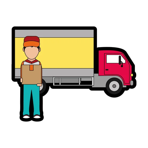 Box man and truck of delivery shipping and logistics theme Isolated design Vector illustration