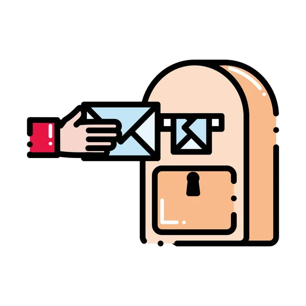 Dashed Line Hand Man Letter Message Mailbox Vector Illustration — стоковый вектор
