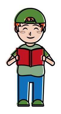 Oğlan çocuğu ve kitap okul eğitim ve ders Tema Isolated vektör çizim tasarım